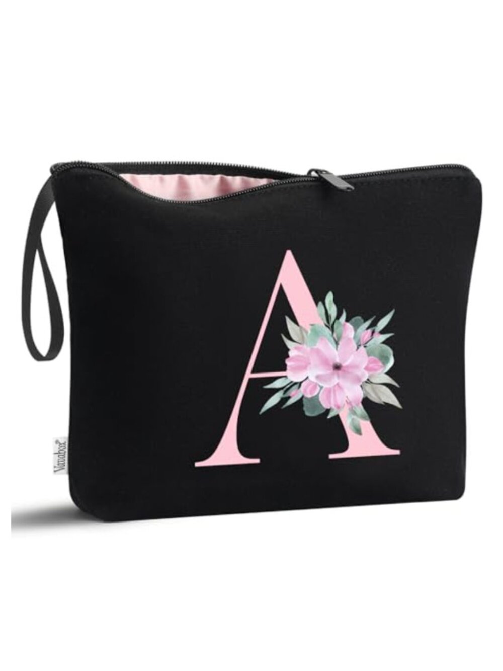 Personalized A-Z Initial Makeup Bag Cotton Canvas Silk Lined Cosmetic Pouch